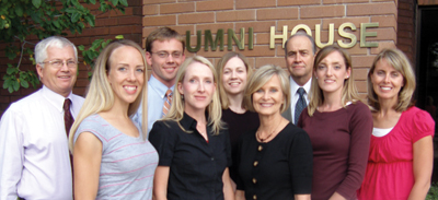 L-R: James E. Cannon BA68, Jennifer Mantyla Lambert BA05, Matt Broadbent BA06, Jennifer Stoker Kleinman BS92, Amy J. Richins Oliver BS95 (president-elect), Deanne Simmons Evans BS63 (president), P. David Jensen BS63, Kristien Hixson McDonald HBA03 MPA04, Lisa Oldroyd Pace HBA89. Not pictured: Kraig Moyes BA92.